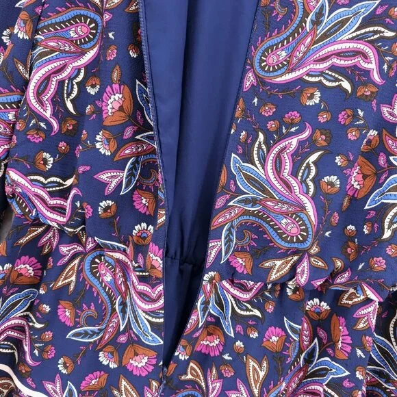 NWT ELIZA J Dress Navy Pink Paisley Floral Blouson Fit Flare Neck Tie Size 6P - Picture 6 of 10